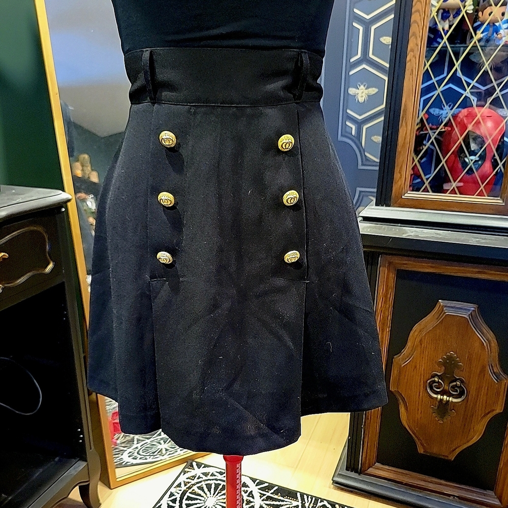 Chic Black Double-Breasted A-Line Skirt